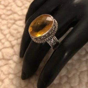 Yellow Topaz Ring Detailed Overlay on Band & Stone in raised setting - A Classic